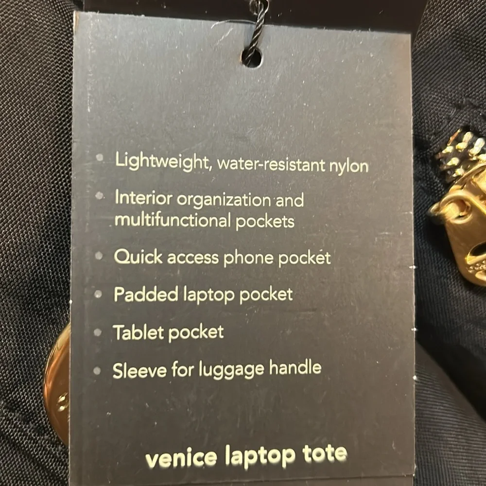 Baggallini Black VENICE LAPTOP Tote with Gold Accents